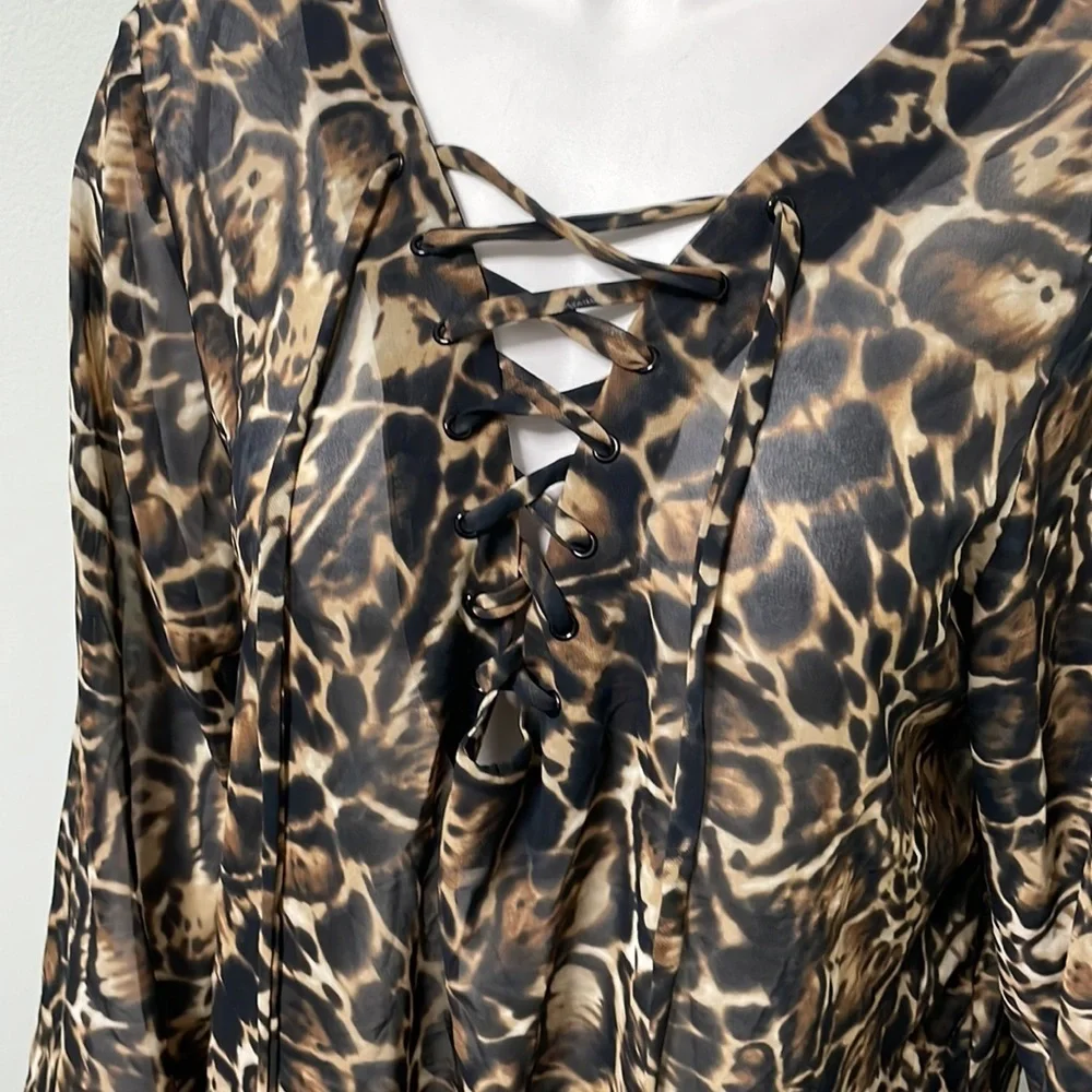 VICTORIA'S SECRET Sheer lace up Leopard Swim Coverup size small - Picture 2 of 6